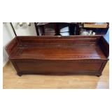 Ornate Wooden Hall Bench, 60" Wide w/ Storage &