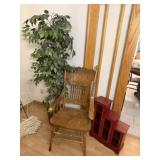 Mixed Decor Lot: Artificial Tree, Wood Chair &