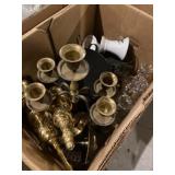 Box lot of metal and glass candle holders