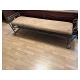Upholstered metal entryway bench w/ lower storage