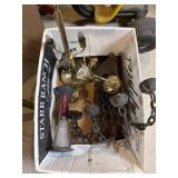 Box Lot of Lighting Parts Brass Fixture, Chain &