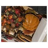 Faux fruit centerpiece, leaf shaped stoneware,