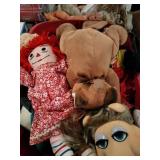 Tote  of plush animals