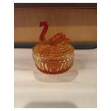 Jeanette Glass Co. amberina glass swan covered