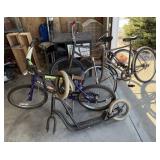 Assorted lot of vintage bicycles and scooter
