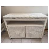 White Wicker Floor Storage Cabinet with Swivel