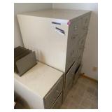 Three filing cabinets and metal file holder