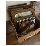 Box lot of pictures and frames