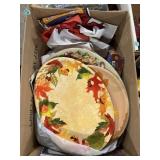 Mix of Halloween and fall decor flags, serving