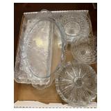 Assorted Plastic Serving Trays w/ Glass Bowls