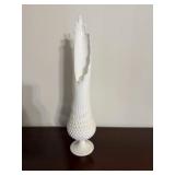Fenton Hobnail Milk Glass Swung Vase 21" tall
