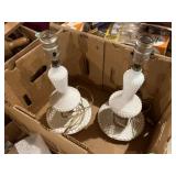 Pair of vintage hobnail milk glass accent lamps