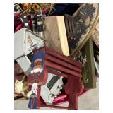 Wooden wall displays, shelves, stands, tripod,