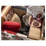 Mix of fall theme items, serving dish, wall