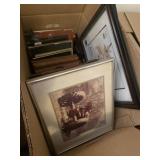 Box lot full of pictures and frames