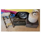 Toolboxes, Propane Tank, and Step Ladder