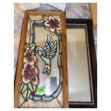 Framed Stained Glass Panel with Hummingbird &