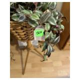 Woven Rattan Planter on Wood Tripod Legs & Fake