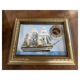 Ship Sailing Scene Wall Clock with Gold Tone