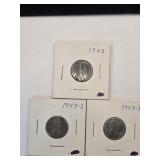 3  1943 Steel Pennies
