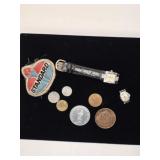 Tokens, foreign coins , ladies watches