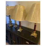 Lot of four lamps made of brass wood and glass