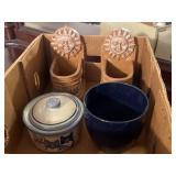 Cat treat dish, bowl, and 2 sun face planters