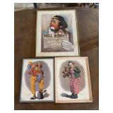 Framed Vintage Clown Artwork Lot Including Wall