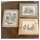 Group of Signed Original Architectural Watercolor