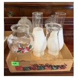 Assorted Glass Oil Lamp Chimneys & Shades