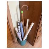 Wooden Walking Cane & Assorted Wallpaper Rolls in