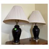 Pair of Table Lamps with Black Ceramic Bases and