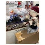 Plush snowman on scooter figurine, and plush