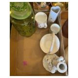 Green Glass Lidded Jar, Heart Vase, Floral Mugs &