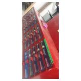 Red Stackable plastic bolt bins with grade 5 &8