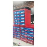 3 red stackable 5 drawer nut and bolt organizers