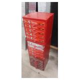 3 red 5 drawer stackable bolt organizers, with