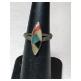 Silver zuni multicolor Stone ring    size 5