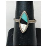 Silver zuni multicolor Stone ring    size 6.5