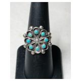 Silver Zuni turquoise Ring signed  size 7.