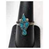 Silver zuni turquoise chip  Ring size 7.