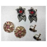 Red rhinestone clip-on screw back earrings