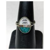 Silver zuni turquoise/mother of pearl  Stone ring