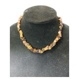Chunky tiger eye necklace goldtone beaded clasp
