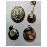 Cameo and porcelain flower lockets pendants