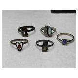 5 silver mixed stones  rings mixed sizes.