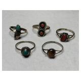 5 silver mixed stones  rings mixed sizes.