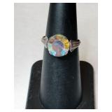 Silver  clear stone ring. Size 6.   .060oz