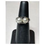 Silver Pearl  ring. Marked Sterling.   Size 4.5