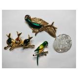 Gold tone bird brooches mother of Pearl bird